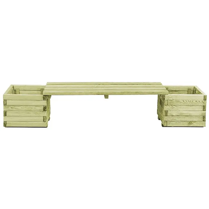 Furnicato Gartenbank Kiefernholz imprägniert - B x T x H: 196 x 40 x 36 cm, Grün - Hellgrüne, behandelte Holzgartenbank mit integrierten Pflanzkästen an jedem Ende.