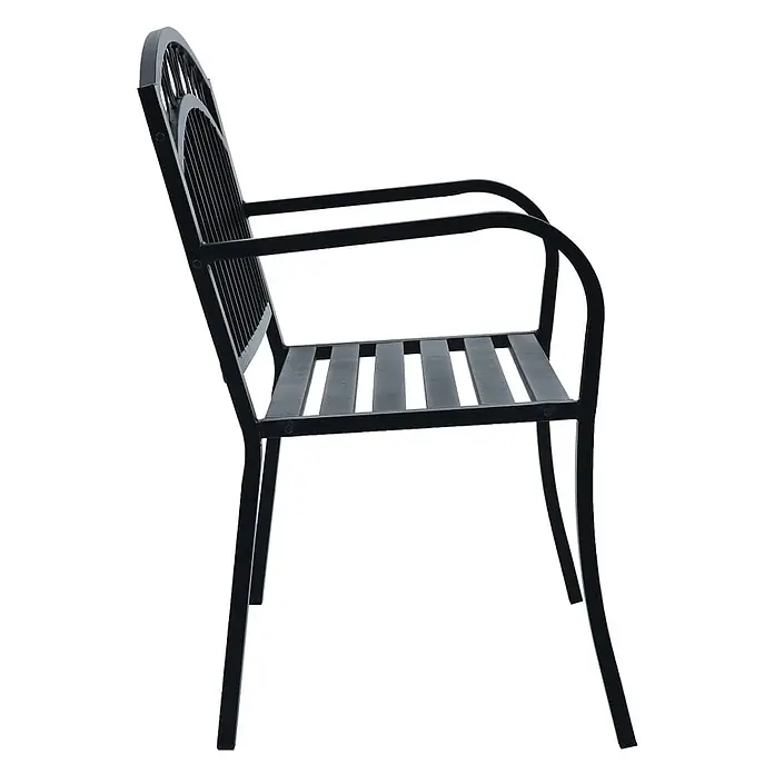 Furnicato Gartenbank Stahl - B x T x H: 125 x 53 x 84 cm, Schwarz - Schwarzer Gartenstuhl aus Metall mit Lattenrostsitz und gebogenen Armlehnen.