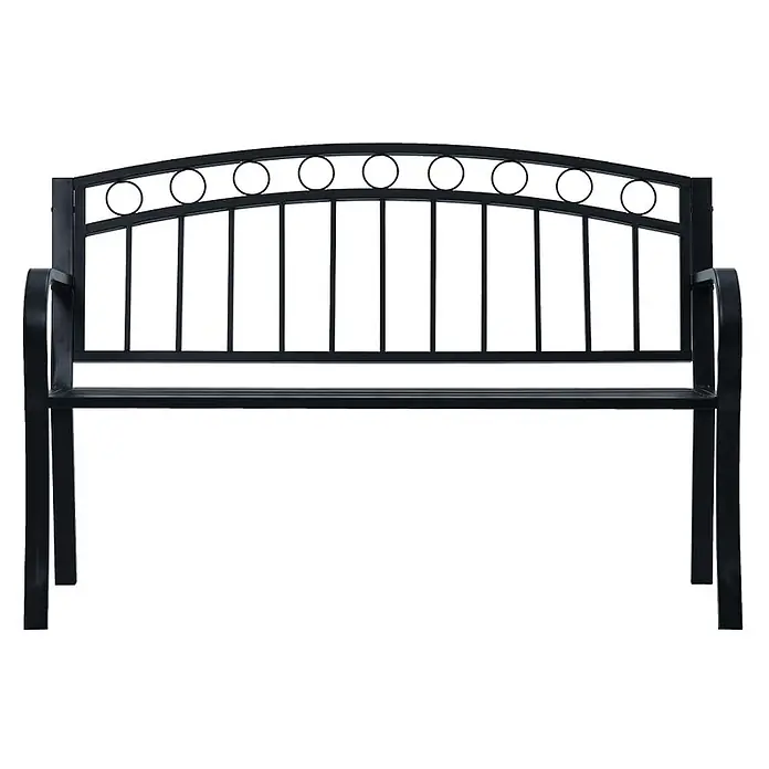 Furnicato Gartenbank Stahl - B x T x H: 125 x 53 x 84 cm, Schwarz - Schwarze Metall-Gartenbank mit gewölbter Rückenlehne, Zierkreisen und vertikalen Streben.