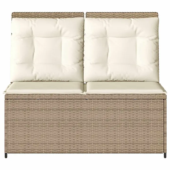 Furnicato Gartenbank Poly-Rattan - B x T x H: 108 x 110 x 95 cm, Beige und Cremeweiß - Zweisitzer-Gartenbank aus Rattan mit Stauraum, beiger Flechtoptik und cremefarbenen Kissen.