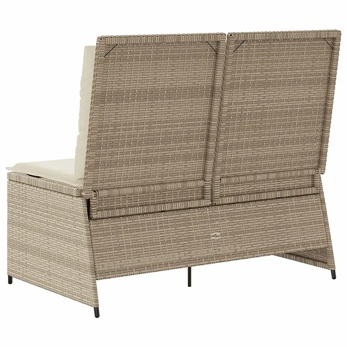 Furnicato Gartenbank Poly-Rattan - B x T x H: 108 x 110 x 95 cm, Beige und Cremeweiß - Beige Rattan-Optik 2-Sitzer Gartenbank mit cremefarbenen Kissen, verstellbaren Rückenlehnen und Stauraum.