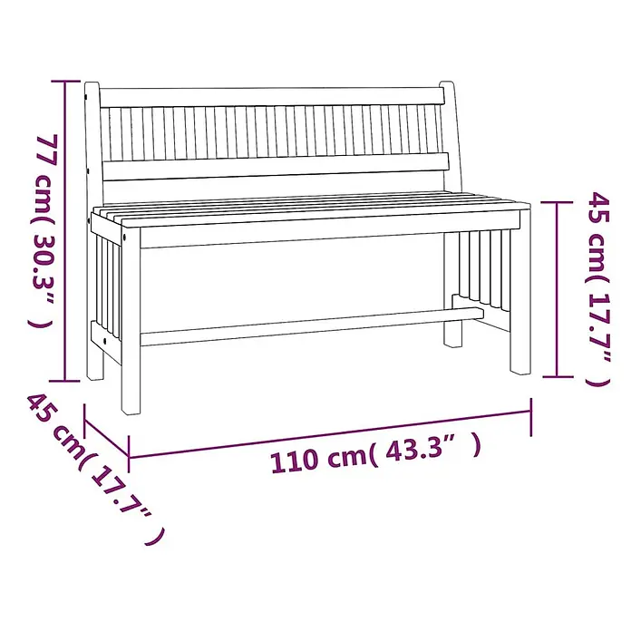 Furnicato Gartenbank Eukalyptusholz geölt - B x T x H: 45 x 110 x 77 cm, Braun - Gartenbank aus Holz mit Rückenlehne. 110 cm lang, 77 cm hoch. Sitz: 45 cm Tiefe, 45 cm Höhe.