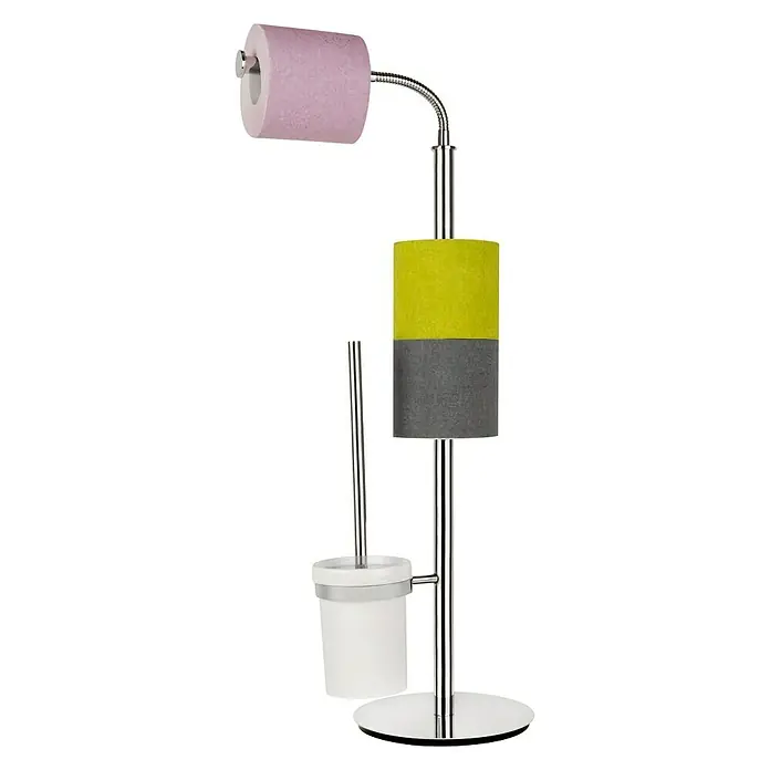 Bath Stage Portarrollos papel higiénico B-474 - L x An x Al: 18 x 18 x 68 cm, Acero inoxidable, Plateado - Juego de escobilla y portarrollos de papel higiénico cromado de pie con detalles de color para baños.