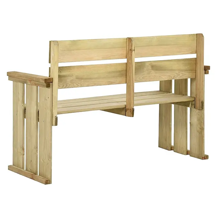 Furnicato Gartenbank Kiefernholz imprägniert - B x T x H: 53 x 121 x 85 cm, Braun - Hölzerne Gartenbank mit Rückenlehne und Armlehnen aus hellem Naturholz.