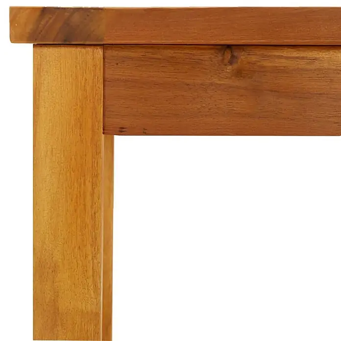 Furnicato Gartenbank Akazien-Massivholz geölt - B x T x H: 35 x 180 x 45 cm, Braun - Ecke eines braunen Massivholztisches, mit Bein und Tischrahmen.
