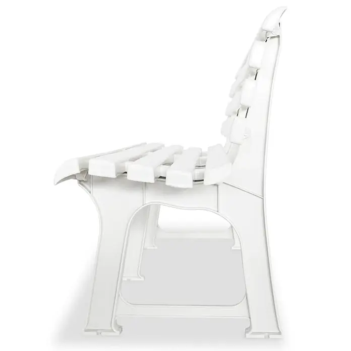 Furnicato Gartenbank Kunststoff - B x T x H: 145,5 x 49 x 74 cm, Weiß - Weiße Kunststoff-Gartenbank mit Latten-Sitz und -Rückenlehne, seitlich.