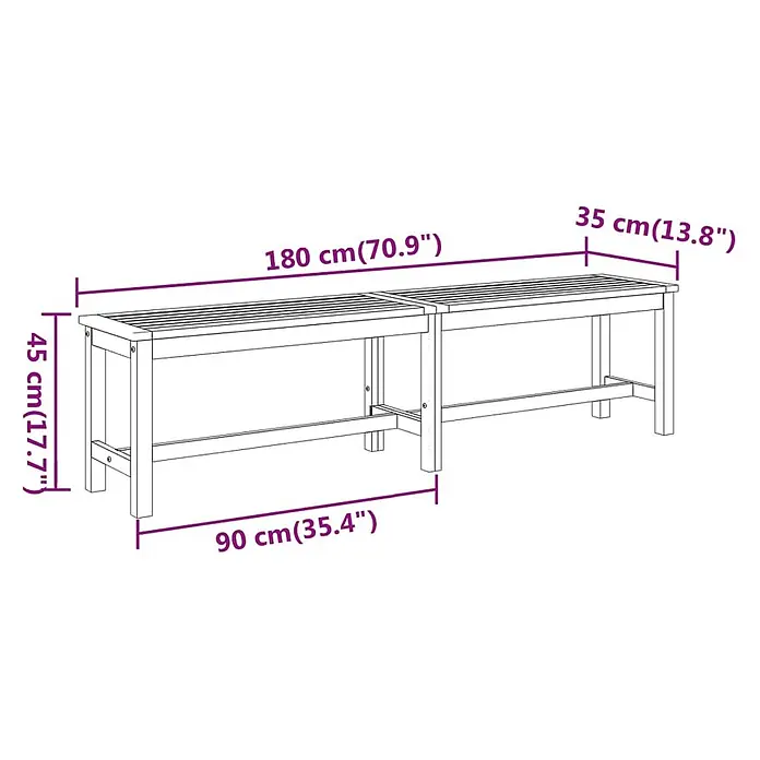 Furnicato Gartenbank Akazien-Massivholz geölt - B x T x H: 35 x 180 x 45 cm, Braun - Zwei Holzgartenbänke, je 90 cm lang, mit Lattenrosten, Gesamtmaße: 180x45x35 cm.