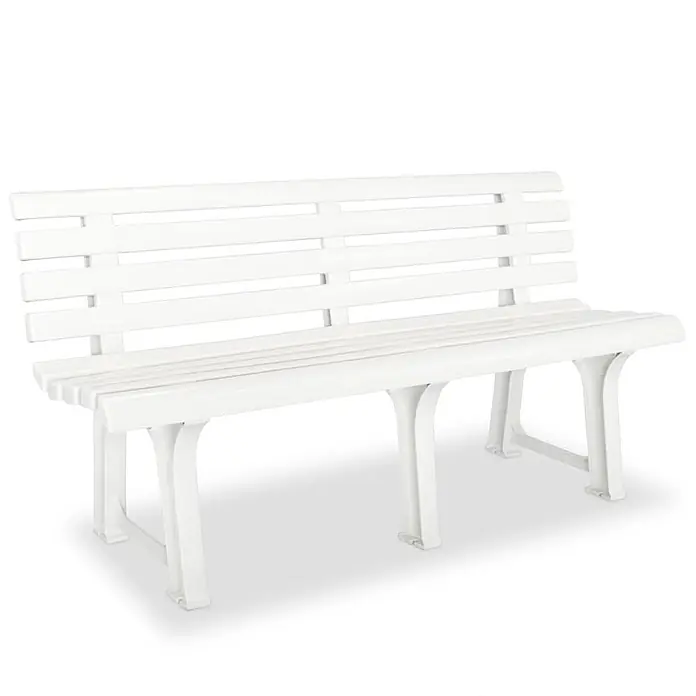 Furnicato Gartenbank Kunststoff - B x T x H: 145,5 x 49 x 74 cm, Weiß - Weiße Lattenbank mit gebogener Rückenlehne und stabilen Beinen.