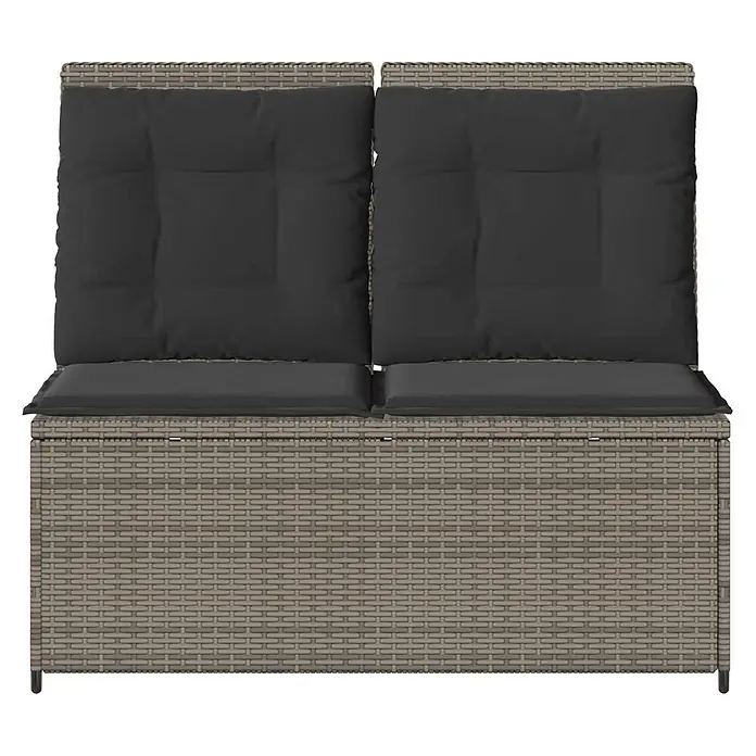 Furnicato Gartenbank Poly-Rattan - B x T x H: 108 x 110 x 95 cm, Grau - Graue Rattan-Optik 2-Sitzer Gartenbank mit dunkelgrauen Kissen, Sitz- und Stauraum.