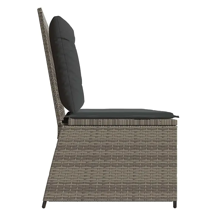 Furnicato Gartenbank Poly-Rattan - B x T x H: 108 x 110 x 95 cm, Grau - Seitenansicht eines grauen Polyrattan-Gartensessels mit dunkelgrauen Kissen.