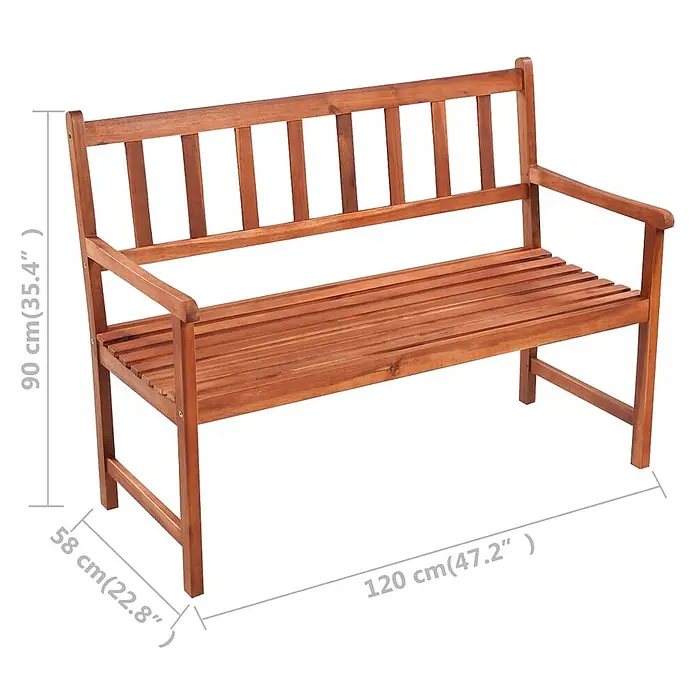 Furnicato Gartenbank Akazienholz geölt - B x T x H: 58 x 120 x 90 cm, Schwarz - Braune Holzgartenbank mit Lattenrostsitz und -lehne. Maße: 120x58x90 cm (LxTxH).