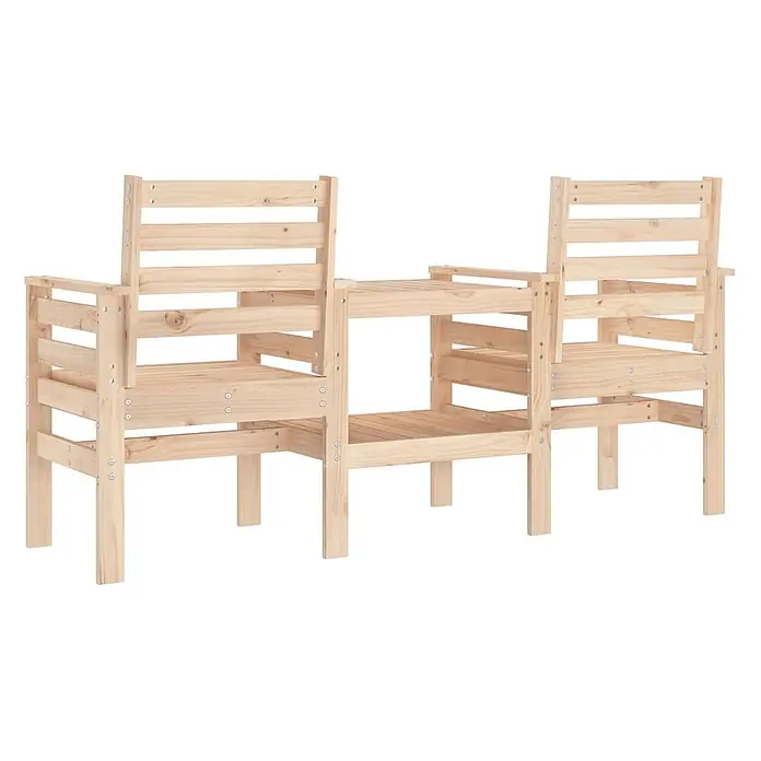 Furnicato Gartenbank Kiefernholz unbehandelt - B x T x H: 175 x 55 x 89 cm, Natürliche Kiefer - Naturbelassene Holzgartenbank mit zwei Stühlen und integriertem Mitteltisch, ideal zum Entspannen im Freien.