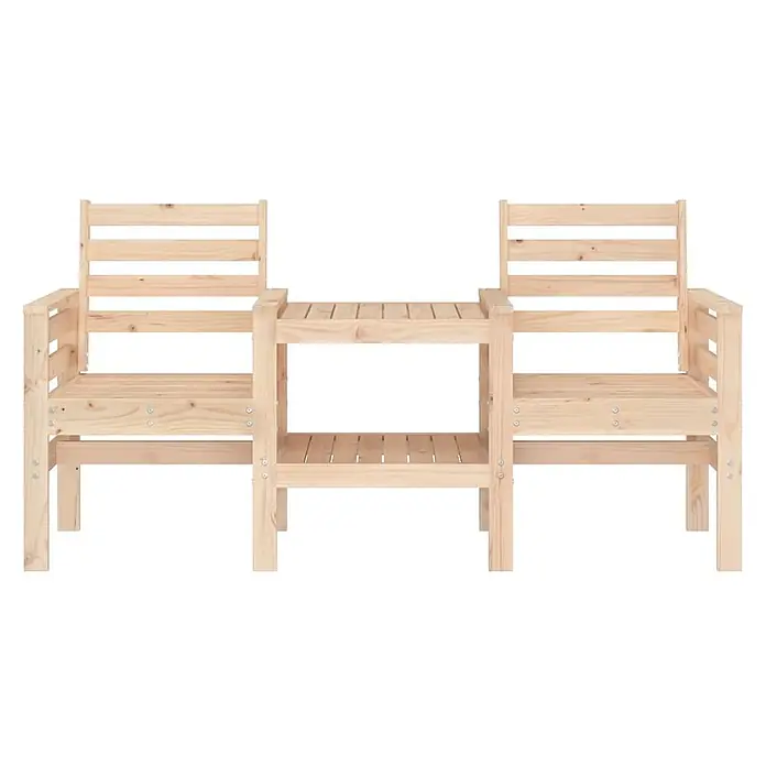 Furnicato Gartenbank Kiefernholz unbehandelt - B x T x H: 175 x 55 x 89 cm, Natürliche Kiefer - Natürliche, helle Gartenbank aus Holz mit zwei Lattenstühlen und integriertem Lattenbeistelltisch.