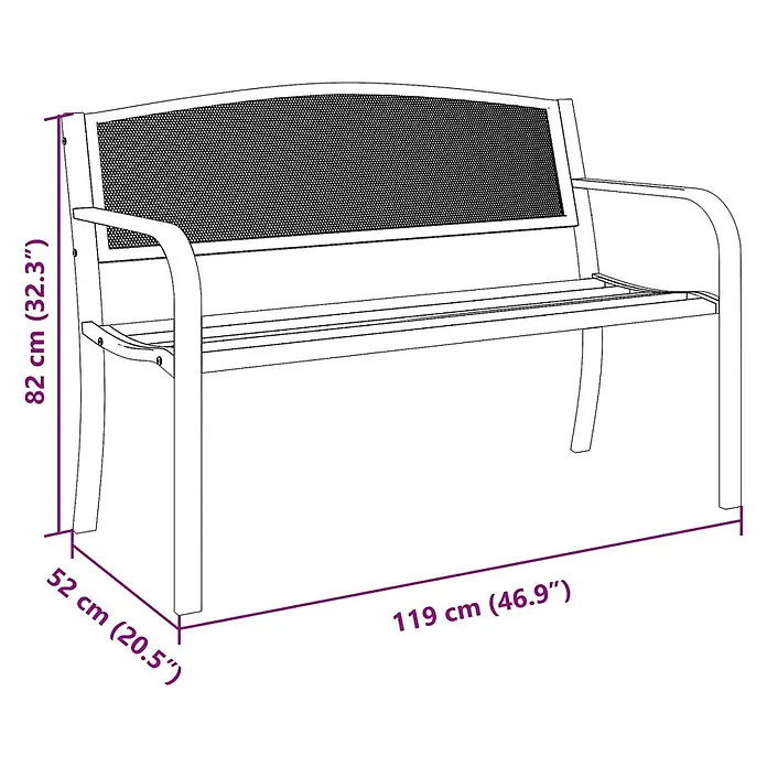 Furnicato Gartenbank pulverbeschichtet - B x T x H: 119 x 52 x 82 cm, Schwarz - Hellgraue Metallgartenbank mit Netzrückenlehne und Lattenrost, Maße: Höhe 82cm, Tiefe 52cm, Breite 119cm.