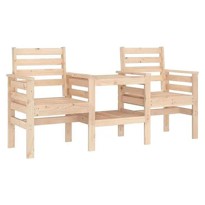 Furnicato Gartenbank Kiefernholz unbehandelt - B x T x H: 175 x 55 x 89 cm, Natürliche Kiefer - Gartenbank aus Kiefernholz mit zwei Lattenstühlen und integriertem Mitteltisch.
