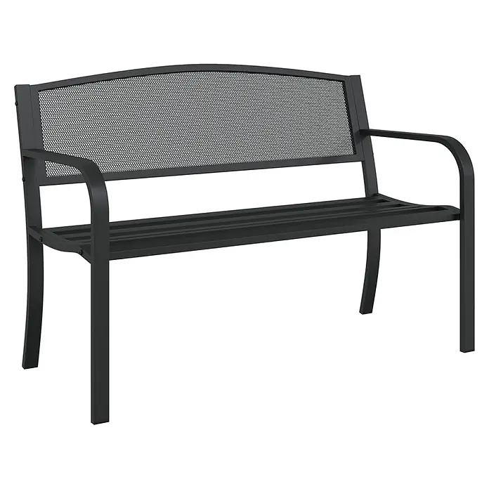 Furnicato Gartenbank pulverbeschichtet - B x T x H: 119 x 52 x 82 cm, Schwarz - Schwarze Metall-Gartenbank mit Netzlehne und Lattenrostsitz, inklusive Armlehnen.