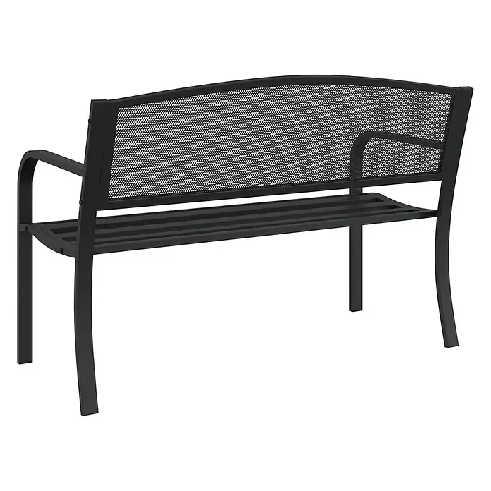 Furnicato Gartenbank - Schwarz - Schwarze Gartenbank aus Metall mit perforierter Rückenlehne, Lattenrostsitz und Armlehnen.