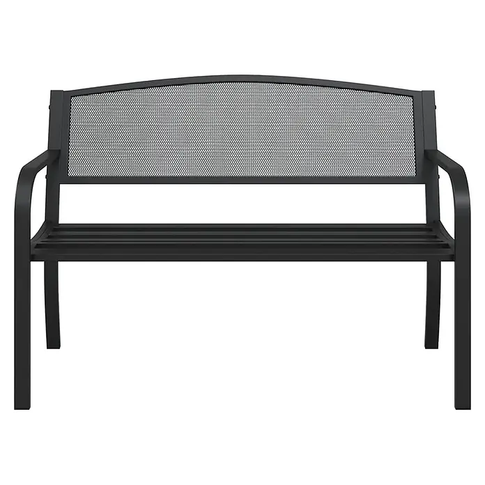 Furnicato Gartenbank pulverbeschichtet - B x T x H: 119 x 52 x 82 cm, Schwarz - Schwarze Metallgartenbank mit Netzrückenlehne und Lattenrostsitz.