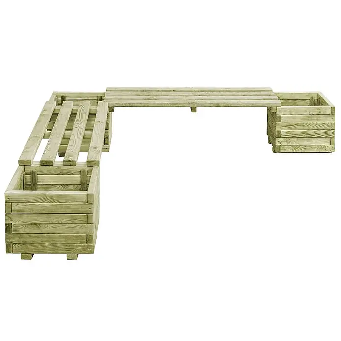 Furnicato Gartenbank - Grün - Eckbank aus hellgrün behandeltem Holz mit integrierten Pflanzgefäßen für Garten und Sitzgelegenheiten.