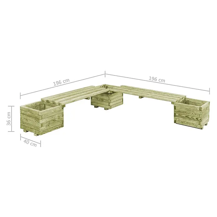 Furnicato Gartenbank - Grün - L-förmige Gartenbank aus hellgrünem Holz mit integrierten Pflanzkästen, 196 cm pro Schenkel.