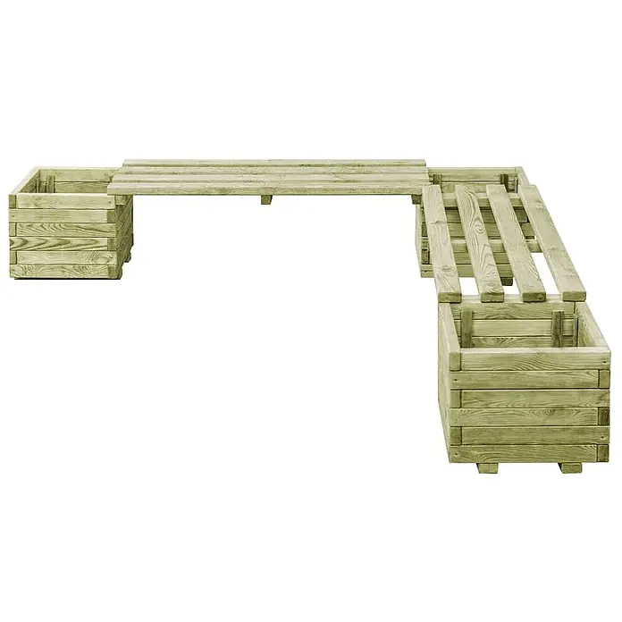 Furnicato Gartenbank - Grün - L-förmige Gartenbank mit integrierten Pflanzkästen aus hellgrün imprägniertem Holz.