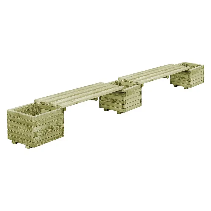 Furnicato Gartenbank - Grün - Modulare Sitzbank aus kesseldruckimprägniertem Holz mit integrierten Pflanzkästen.