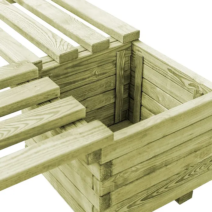 Furnicato Gartenbank - Grün - Hellgrünes Hochbeet aus behandeltem Holz mit Lattenrost-Oberteil und ineinandergreifender Plankenkonstruktion.