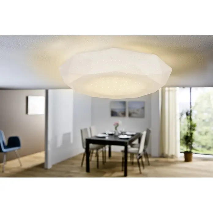 Lavida LED-Deckenleuchte rund Casoli - 18 W, Ø x H: 350 mm x 9 cm, Weiß - Moderne LED-Deckenleuchte mit Sternenhimmel-Effekt für eine stimmungsvolle Beleuchtung im Raum. Ideal für Wohn- und Essbereich.