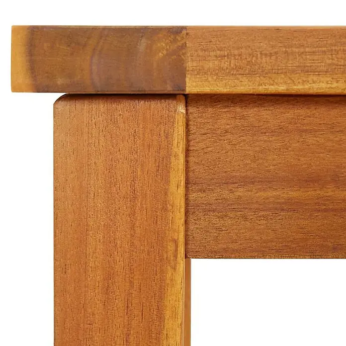 Furnicato Gartenbank Akazien-Massivholz geölt - B x T x H: 35 x 150 x 45 cm, Braun - Nahaufnahme einer braunen Holztischecke, die die Verbindung und Maserung zeigt.