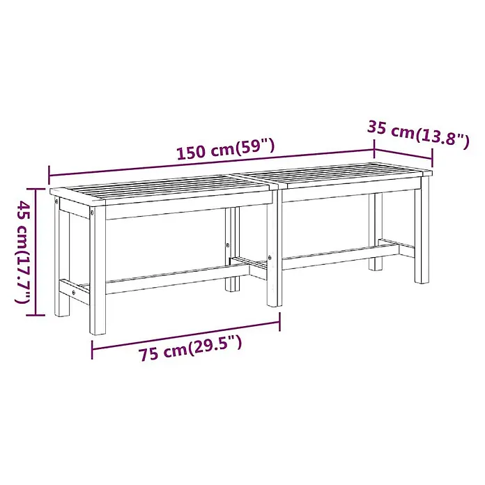 Furnicato Gartenbank Akazien-Massivholz geölt - B x T x H: 35 x 150 x 45 cm, Braun - Zwei Holzlattenbänke für den Außenbereich, nebeneinander, 150 cm lang, 35 cm tief und 45 cm hoch.