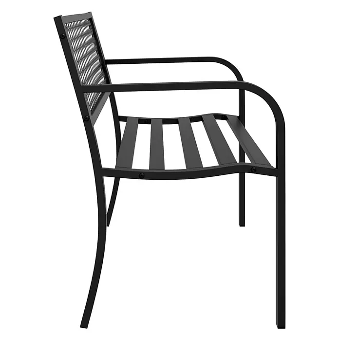 Furnicato Gartenbank pulverbeschichtet - B x T x H: 119 x 52 x 76 cm, Schwarz - Schwarze Gartenbank aus Metall mit Lattenrostsitz, Netzlehne und Armlehnen.