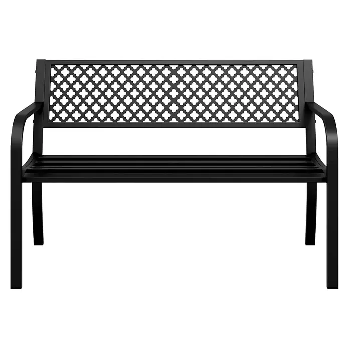 Furnicato Gartenbank pulverbeschichtet - B x T x H: 119 x 52 x 76 cm, Schwarz - Schwarze Gartenbank mit dekorativer Vierpass-Rückenlehne und Lattenrostsitz.