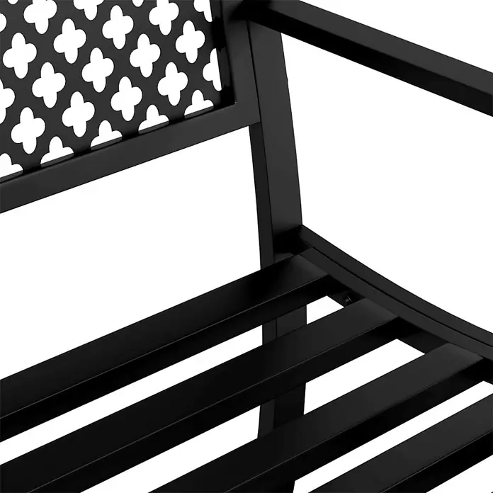 Furnicato Gartenbank pulverbeschichtet - B x T x H: 119 x 52 x 76 cm, Schwarz - Schwarzes Metallmöbelgestell mit dekorativer gemusterter Rückenlehne und Lattenrostsitzfläche.