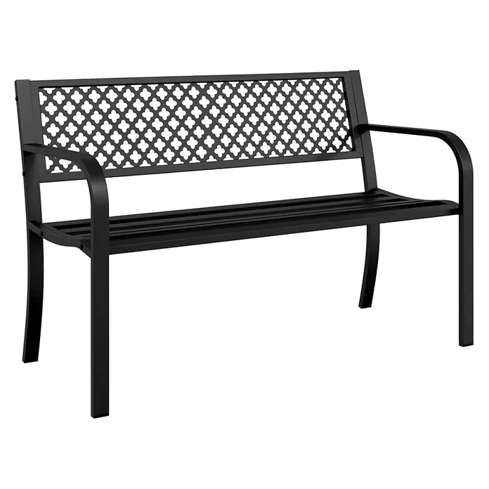 Furnicato Gartenbank pulverbeschichtet - B x T x H: 119 x 52 x 76 cm, Schwarz - Schwarze Metallgartenbank mit dekorativer gemusterter Rückenlehne und Lattenrostsitzfläche.