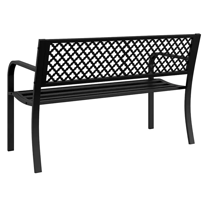 Furnicato Gartenbank pulverbeschichtet - B x T x H: 119 x 52 x 76 cm, Schwarz - Schwarze Metall-Gartenbank mit dekorativer Rückenlehne und Lattenrostsitzfläche.