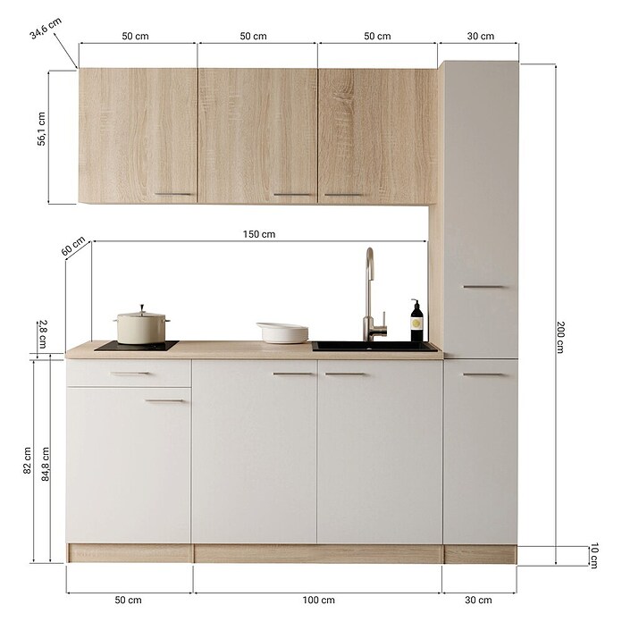 Respekta Küchenzeile Ingrid (Breite: 180 cm, Weiß, Mit Kochfeld) | BAUHAUS