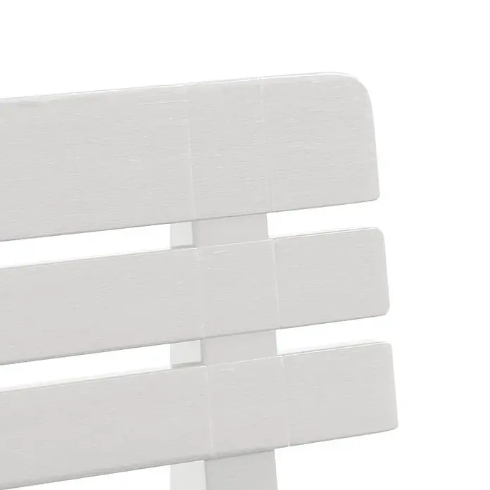 Furnicato Gartenbank Polypropylen - B x T x H: 52 x 110 x 71 cm, Weiß - Detail eines weißen Lamellenpaneels, mit strukturierten horizontalen Latten und vertikalen Stützelementen.
