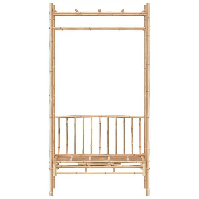 Furnicato Gartenbank Bambus - B x T x H: 116 x 52 x 220 cm, Braun - Hellbrauner Bambus-Garderobenständer mit Haken und einer unteren Sitzbank.
