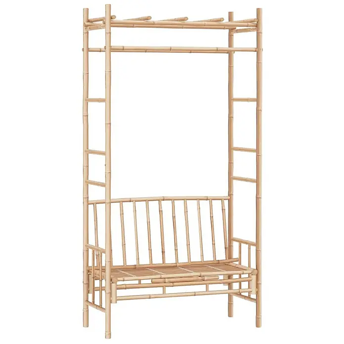 Furnicato Gartenbank Bambus - B x T x H: 116 x 52 x 220 cm, Braun - Bambus-Pergola mit integrierter Bank.