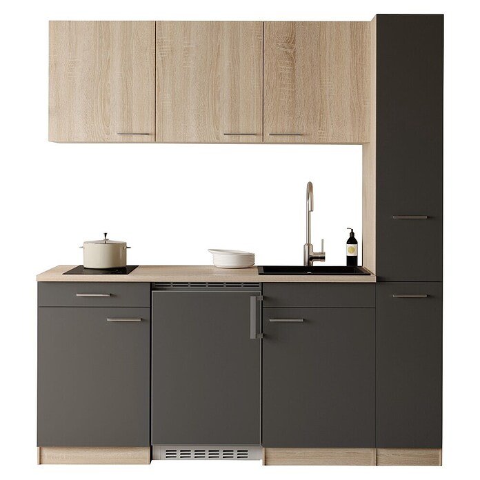 Respekta Küchenzeile Ingrid (Breite: 180 cm, Grau, Mit Kochfeld + Kühlschrank) | BAUHAUS