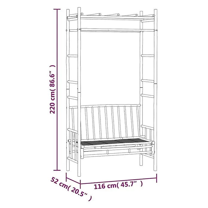 Furnicato Gartenbank Bambus - B x T x H: 116 x 52 x 220 cm, Braun - Bambus-Gartenbogen mit integrierter Bank, ideal für den Außenbereich.