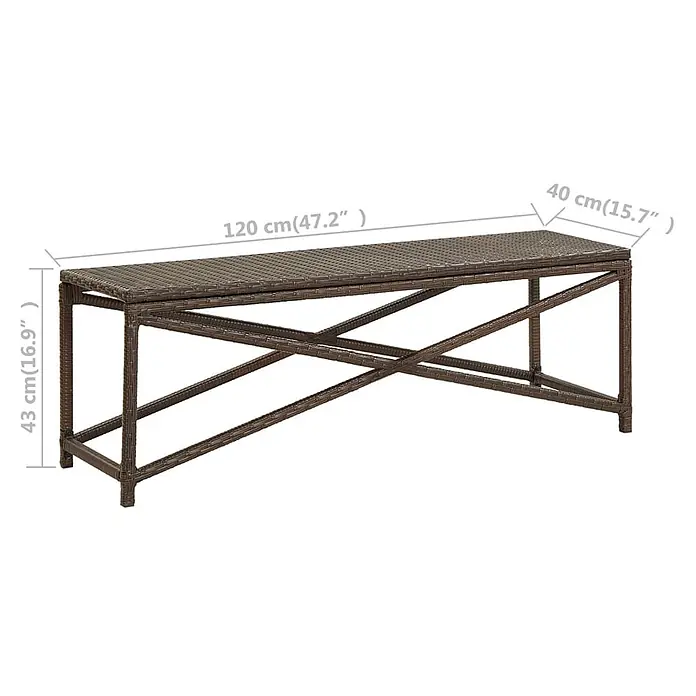 Furnicato Gartenbank PE-Rattan - B x T x H: 120 x 40 x 43 cm, Braun - Braune Rattan-Bank mit X-Beinen, 120x40x43 cm.