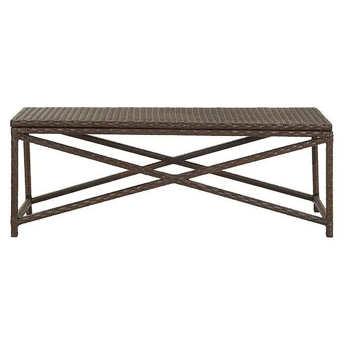 Furnicato Gartenbank PE-Rattan - B x T x H: 120 x 40 x 43 cm, Braun - Dunkelbrauner rechteckiger Couchtisch aus Polyrattan mit X-förmigem Gestell.