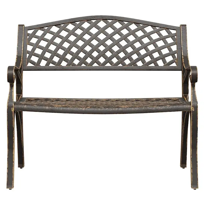Furnicato Gartenbank - Bronzefarben - Gartenbank aus antikem dunklem Metall mit Gitterlehne und Armlehnen.
