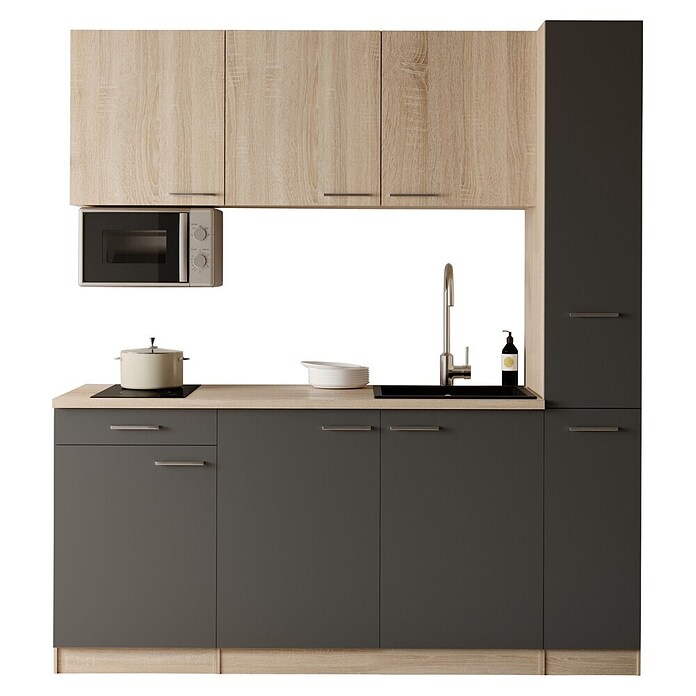 Respekta Küchenzeile Ingrid (Breite: 180 cm, Grau, Mit Kochfeld + Mikrowelle) | BAUHAUS