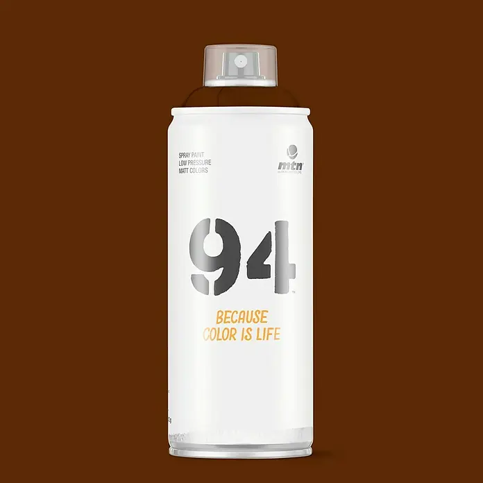 mtn Pintura decorativa en spray 94 - Marrón café, Mate, 400 ml - Bote de pintura en aerosol MTN 94 en marrón mate. Ideal para proyectos de arte y grafitis. Baja presión para una aplicación precisa.