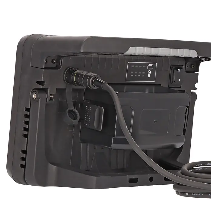 Brennenstuhl Mobiler LED-Strahler Multi Battery Hybridstrahler - L x B x H: 17,7 x 35,4 x 25,8 cm, IP55 - Dunkelgraue, tragbare Powerbank oder Arbeitsleuchte mit angeschlossenem Kabel, Akkuanzeige und Ein/Aus-Schalter.