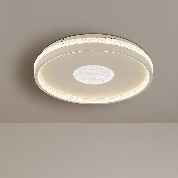 Globo LED-Deckenleuchte rund Shirley - 30 W, Ø x H: 41 x 6,5 cm - Runde weiße LED-Deckenleuchte mit dekorativem Kristallrand und zentralem Muster.