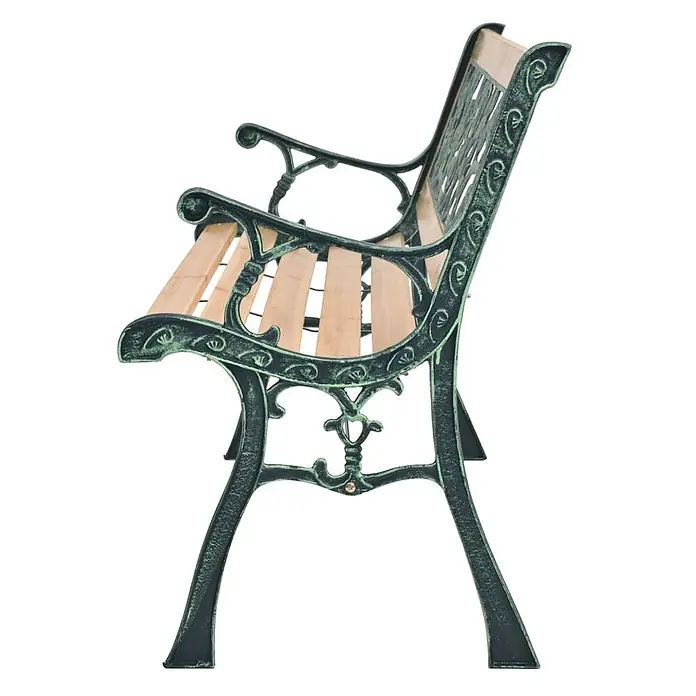 Furnicato Gartenbank Holz Schmiedeeisen - B x T x H: 122 x 51 x 73 cm, Braun - Gartenbank aus grün patiniertem Gusseisen mit Naturholzlatten.