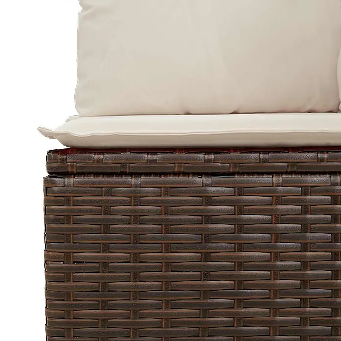 Furnicato Gartenbank Poly-Rattan - B x T x H: 108 x 110 x 95 cm, Braun und Cremeweiß - Braune Rattanmöbel mit hellen Sitz- und Rückenkissen.